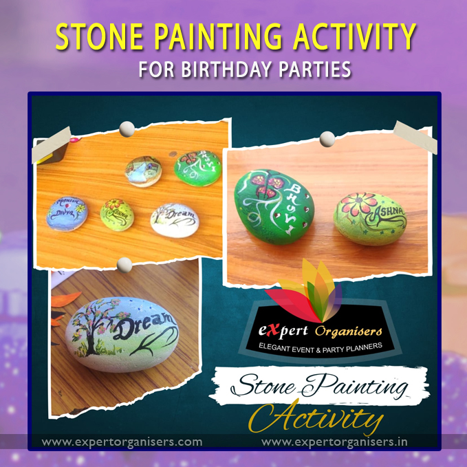 Stone Painting Activity for kids in Birthday Parties in Chandigarh, Mohali, Panchkula, Zirakpur, Kharar.