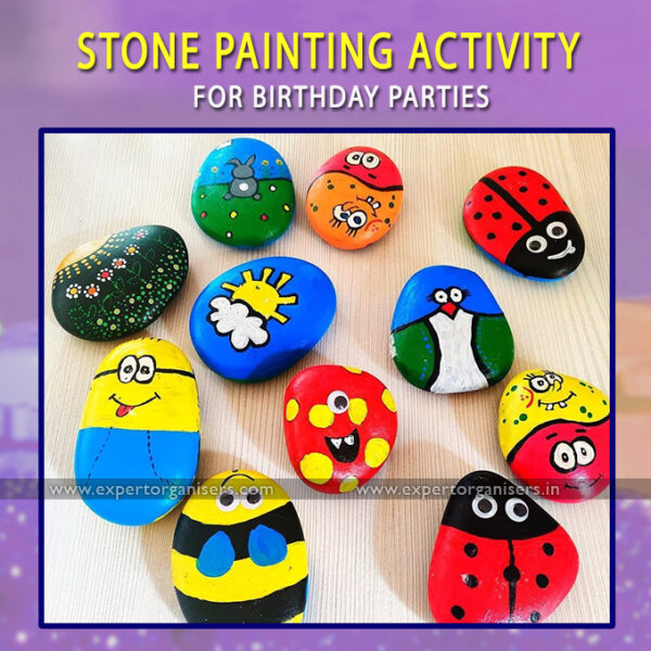 Stone Painting Activity for kids in Birthday Parties in Chandigarh, Mohali, Panchkula, Zirakpur, Kharar.